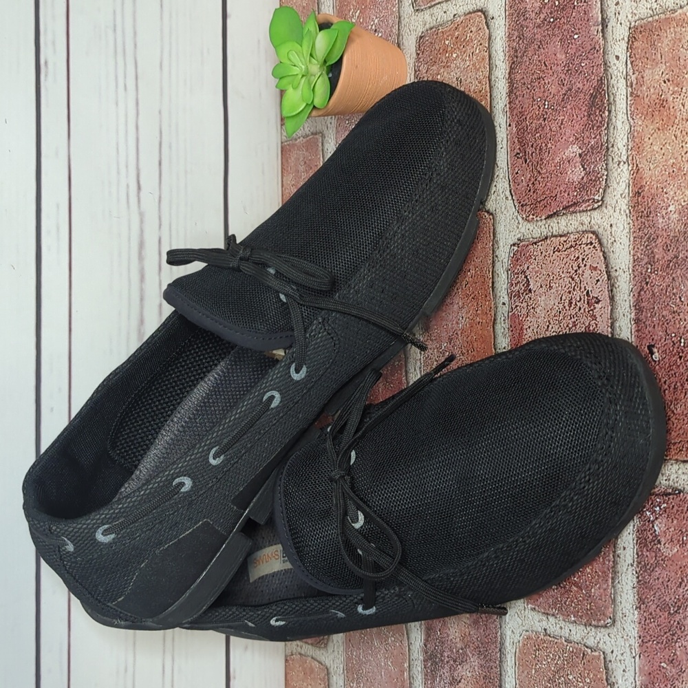 Swims Black Mesh Lace-Trim Slip-On Loafers